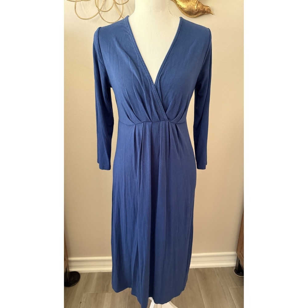 Boden Blue Faux Wrap Jersey Midi Dress US 6 Long Sleeve Empire Waist